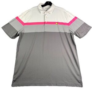 Masters Tech Polo Shirt Men's XL Gray/White Striped  Performance Golf
